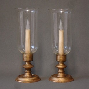 Pair of vintage wired hurricane lamps.